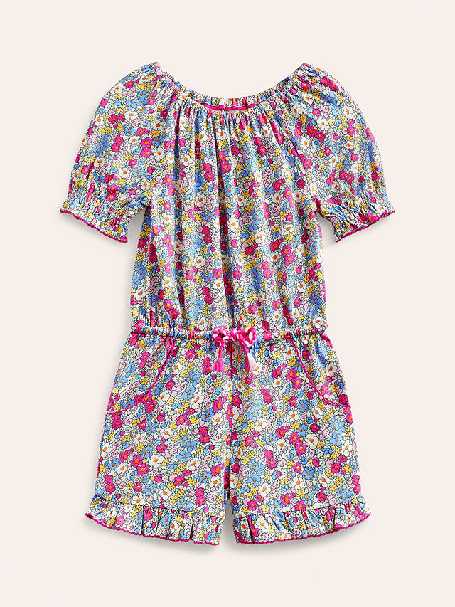 Mini Boden Kids' Nautical Floral Print Jersey Playsuit, Pink/Multi