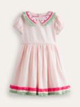 Mini Boden Kids' Watermelon Collar Seersucker Dress, Pink/Ivory Stripe, Pink/Ivory Stripe