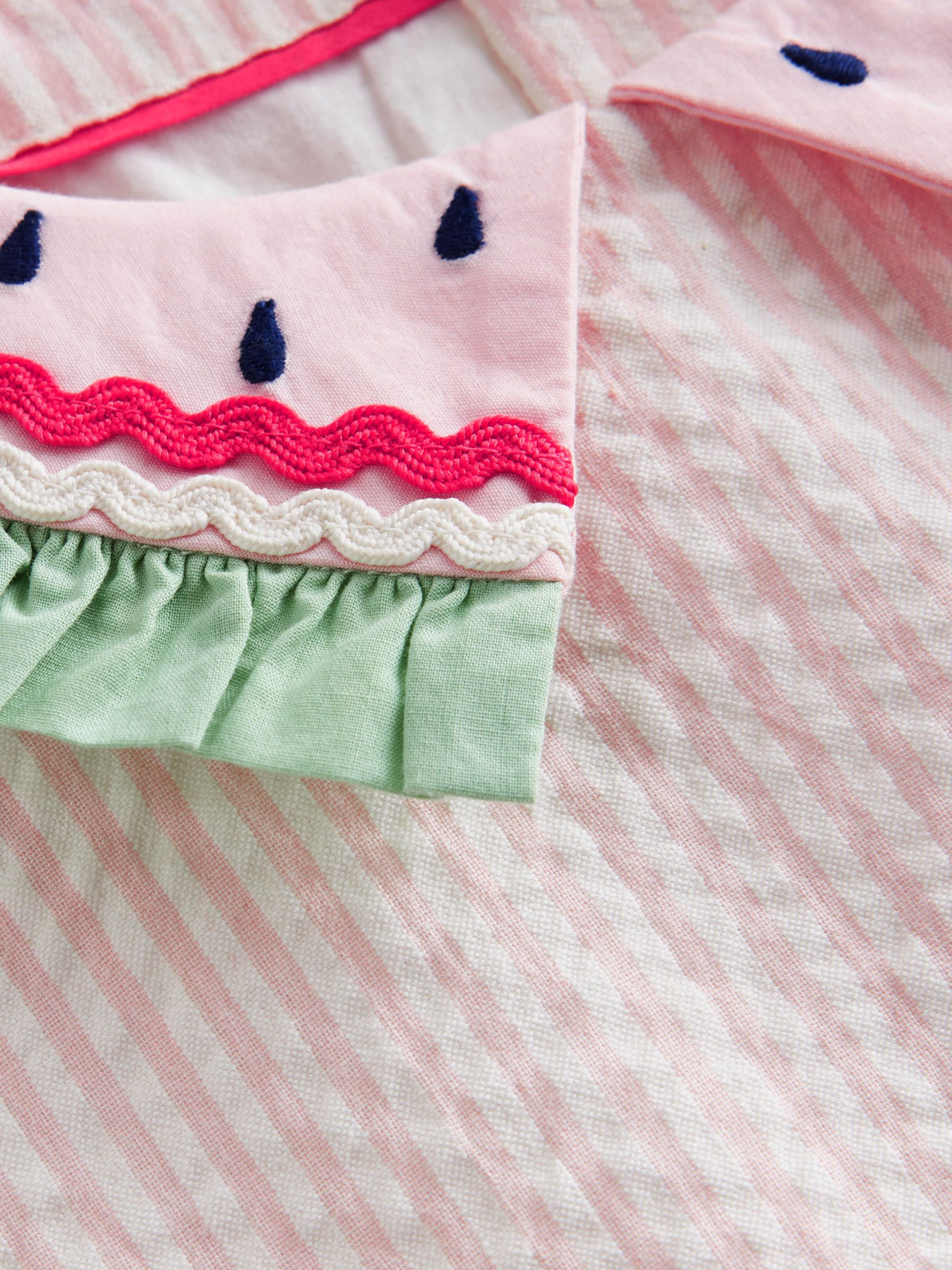 Mini Boden Kids' Watermelon Collar Seersucker Dress, Pink/Ivory Stripe, 12-18 months