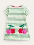 Boden Kids' Cherry Pocket Applique Tunic, Ivory/Green