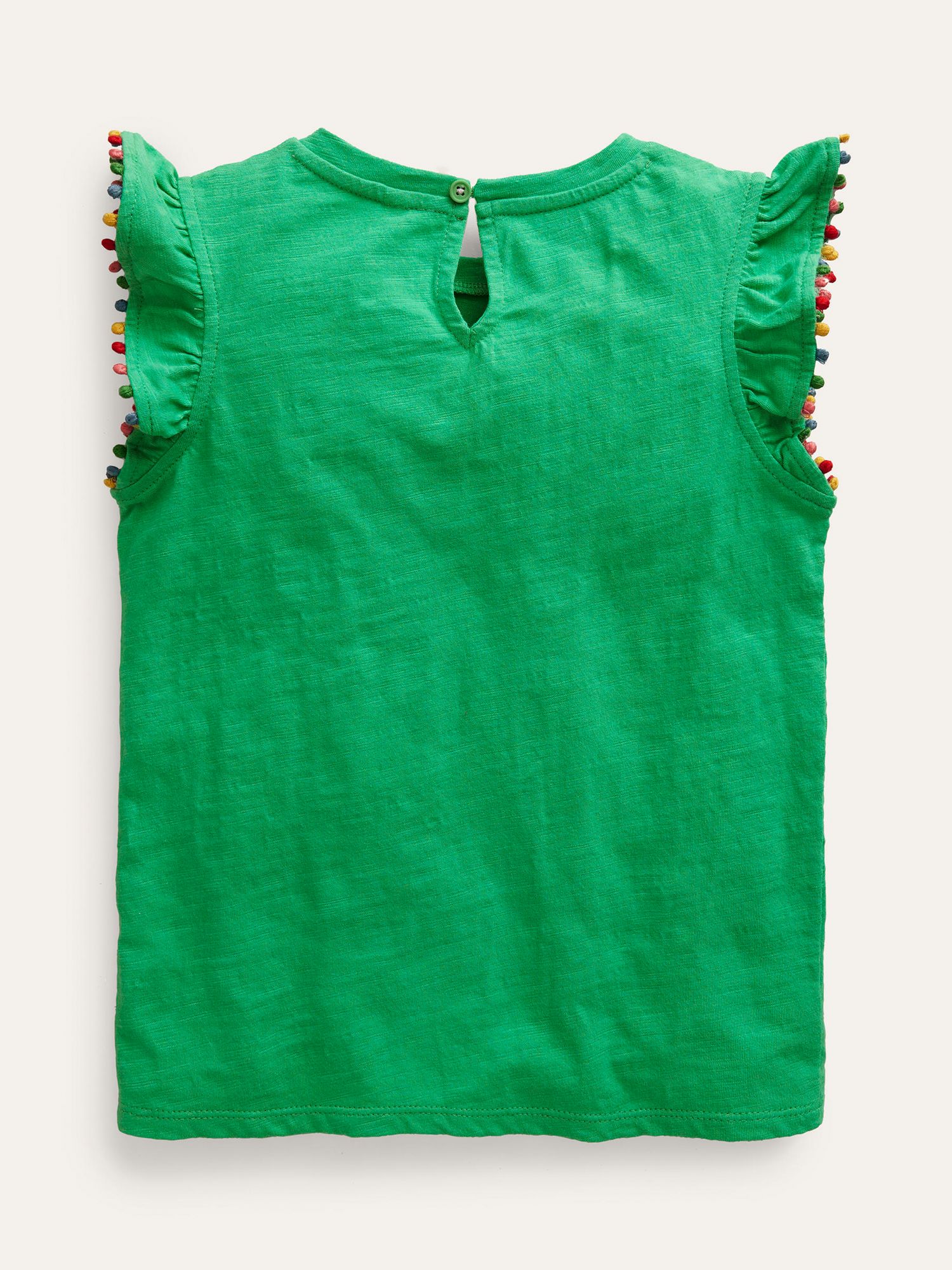Mini Boden Kids' Pom Pom Trim T-Shirt, Pea Green, 2-3 years
