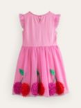 Mini Boden Kids' Tulle Cherry Applique Jersey Dress, Pink