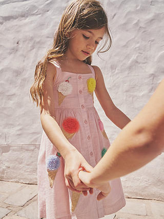 Mini Boden Kids' 3D Icecream Applique Button Through Cross Back Dress, Pink