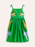 Boden Kids' Animal Appliqué Cotton Dress, Green
