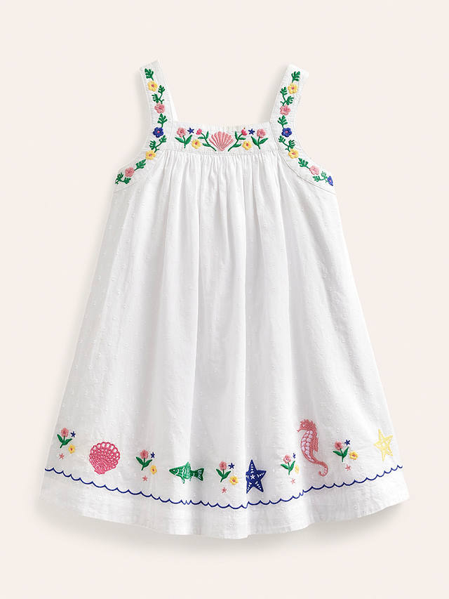 Mini Boden Kids' Embroidered Twirly Sea Life Dress, Ivory Reef