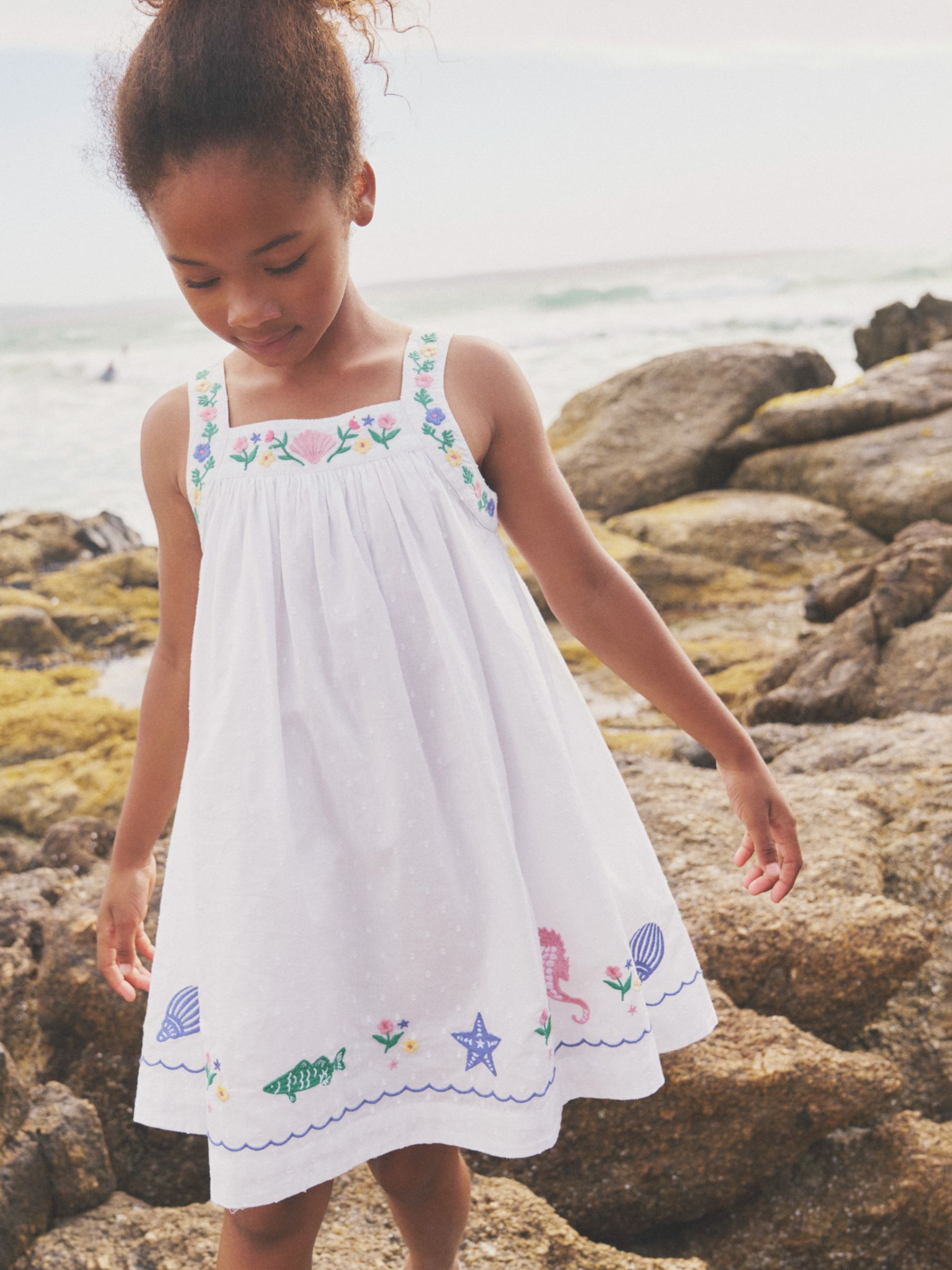 Buy Mini Boden Kids' Embroidered Twirly Sea Life Dress, Ivory Reef Online at johnlewis.com