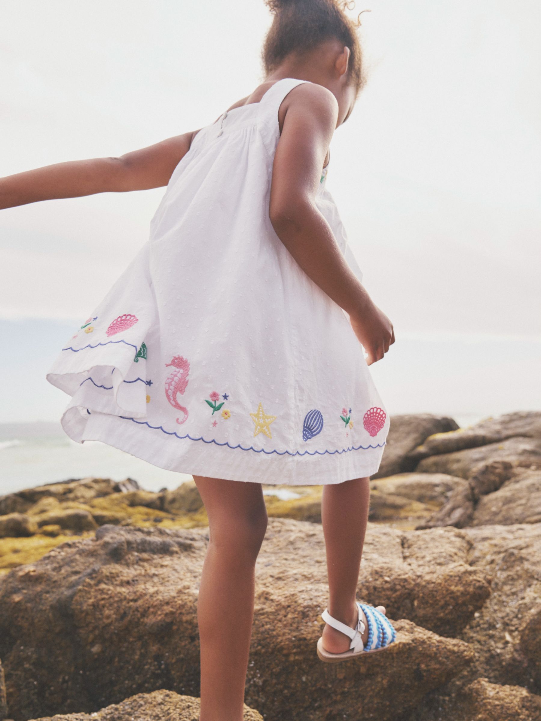 Mini Boden Kids' Embroidered Twirly Sea Life Dress, Ivory Reef, 2-3 years
