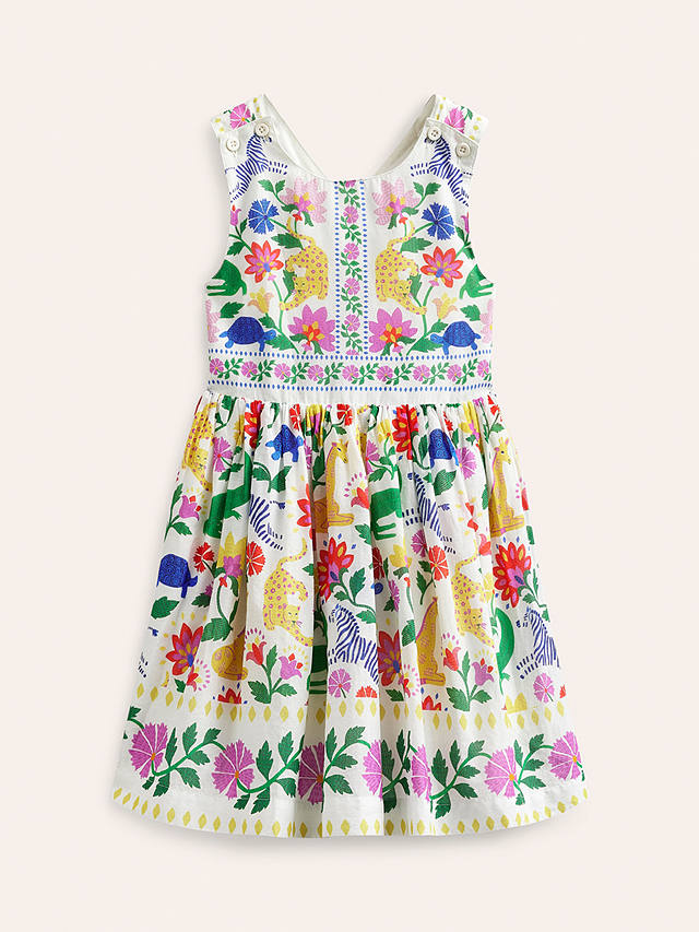 Mini Boden Kids' Safari Floral Print Cross-Back Dress, Multi