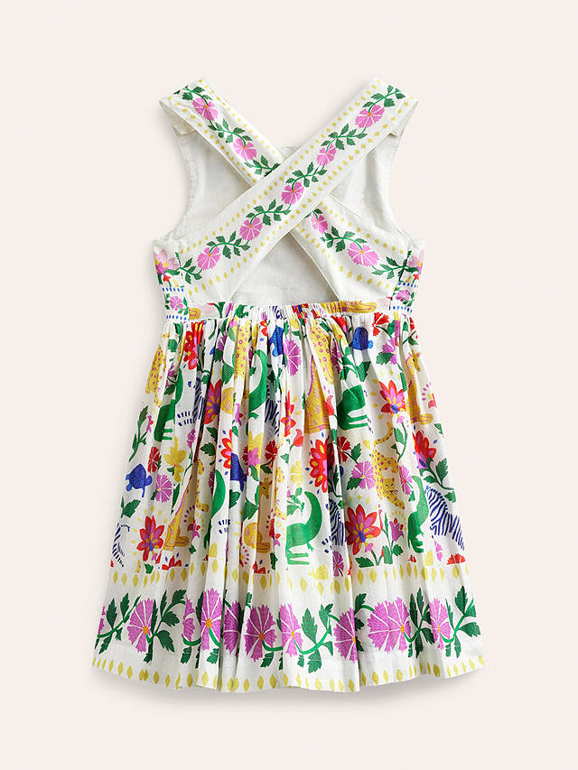 Mini Boden Kids' Safari Floral Print Cross-Back Dress, Multi, 2-3 years