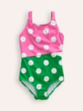 Mini Boden Kids' Spot Print Cut Out Swimsuit, Strawberry/Bean