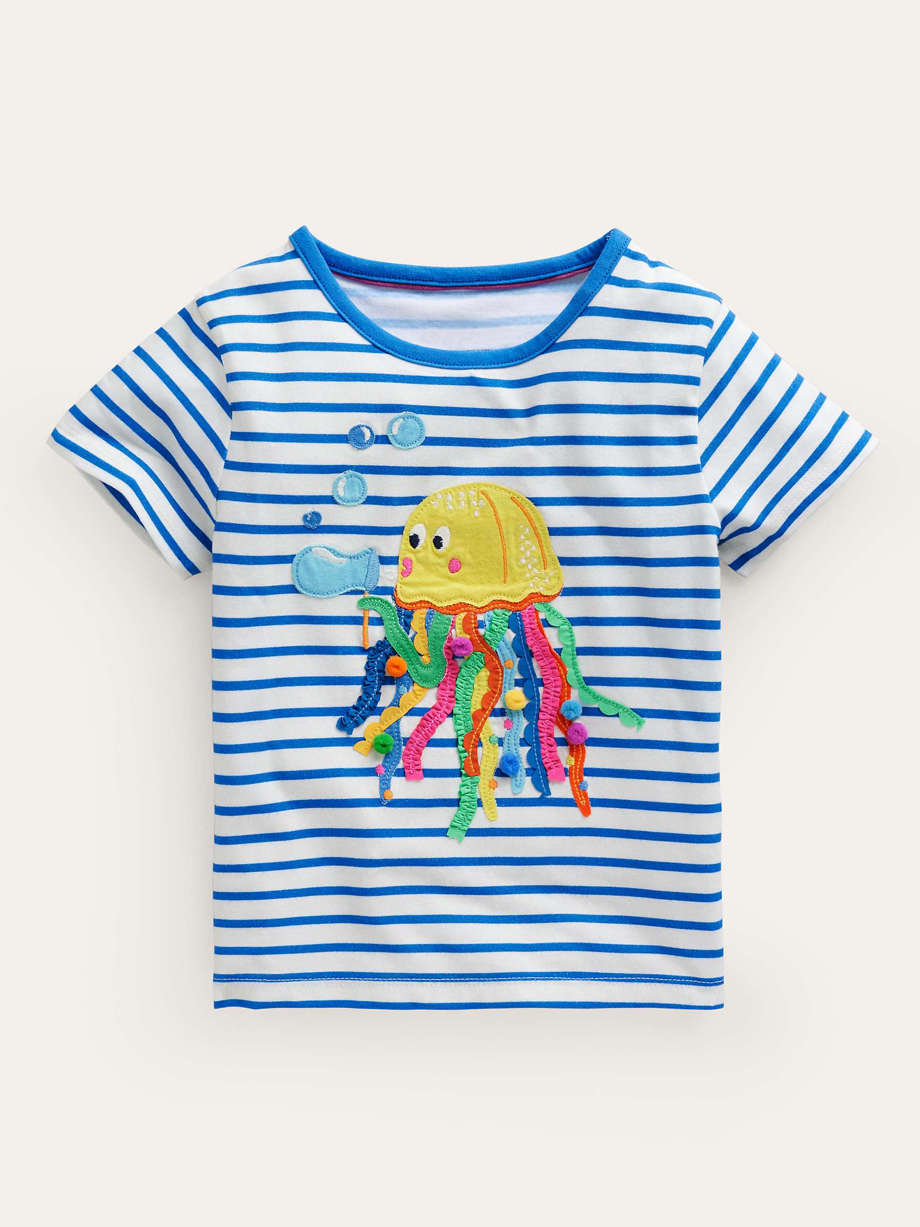 Buy Mini Boden Kids' Jellyfish Applique Stripe Short Sleeve T-Shirt, Ivory/Blue Online at johnlewis.com