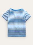 Mini Boden Kids' Jellyfish Applique Stripe Short Sleeve T-Shirt, Ivory/Blue