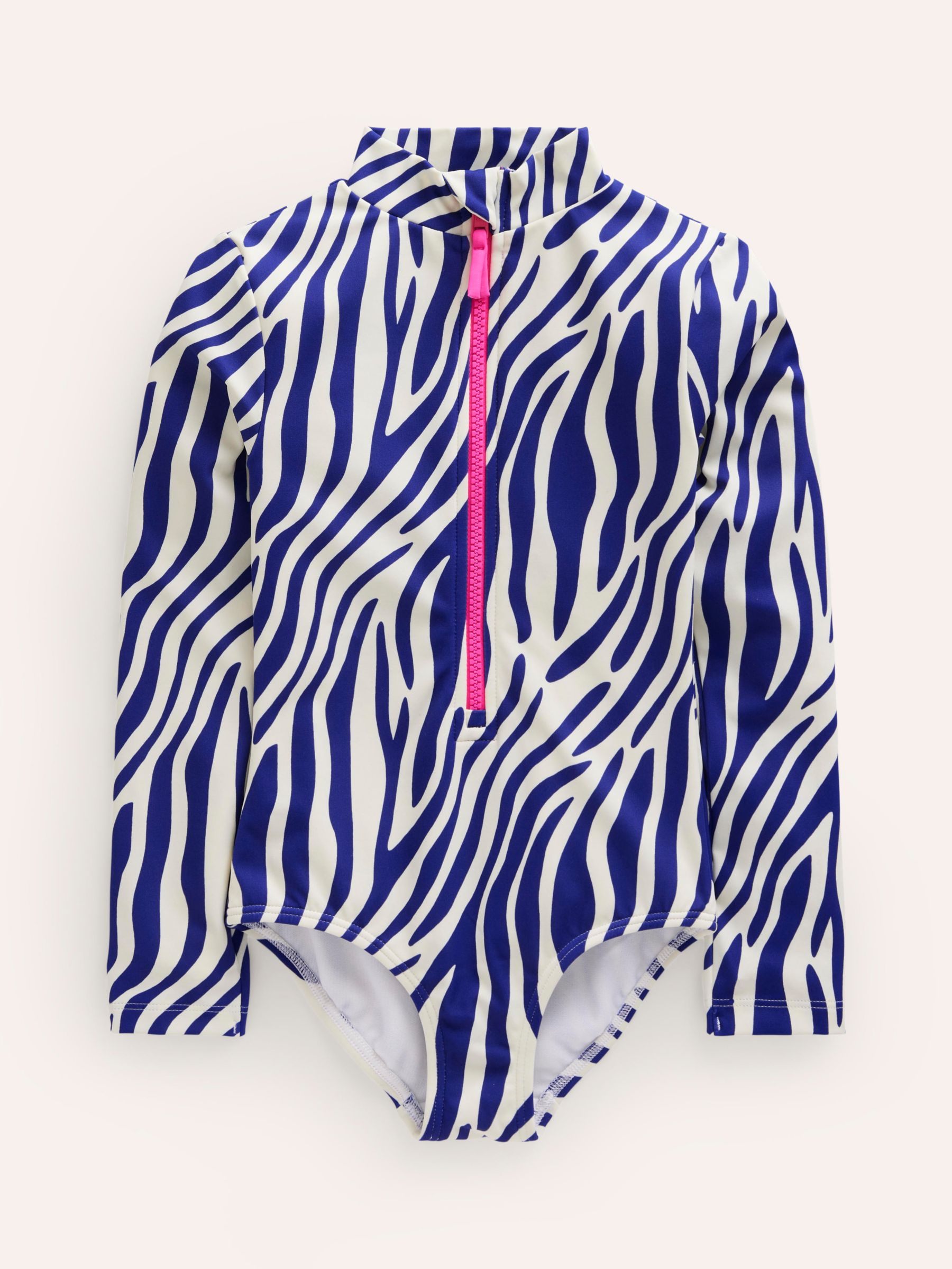 Mini Boden Kids' Zebra Print Long Sleeve Swimsuit, Sapphire Blue, 2-3 years