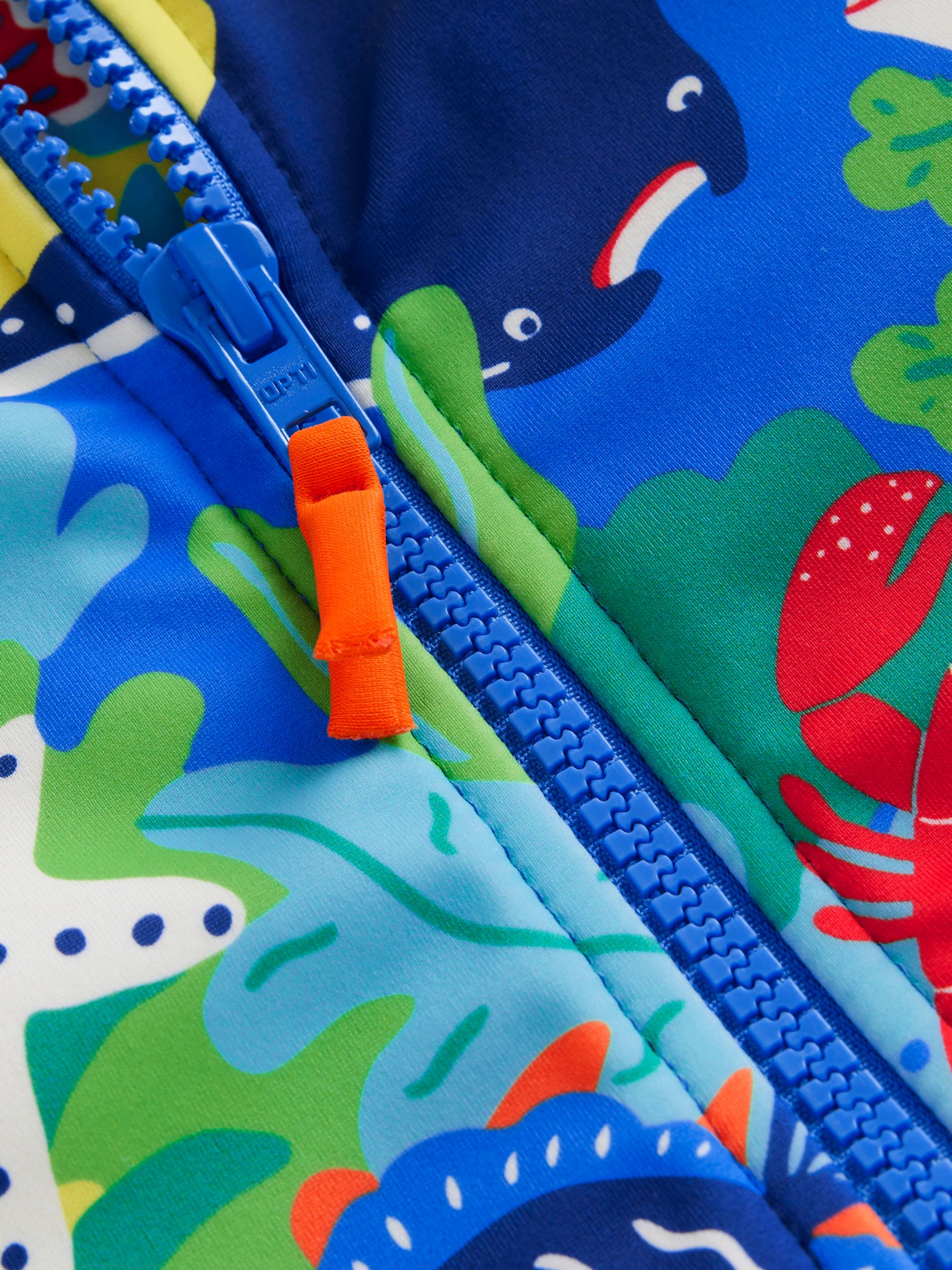 Mini Boden Kids' Rainbow Reef Print Short Sleeve High Neck Swimsuit, Multi, 2-3 years