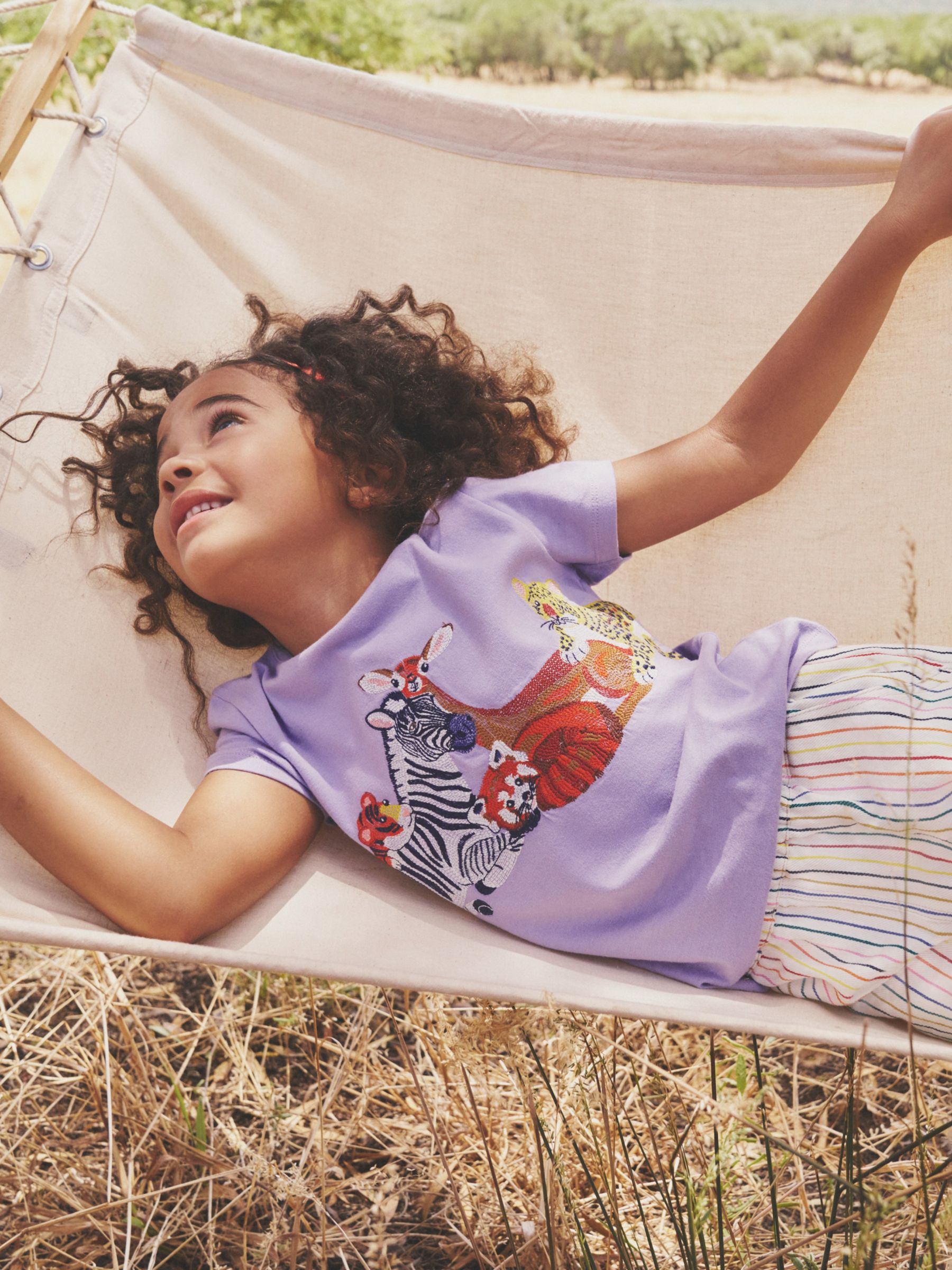 Mini Boden Kids' Safari Animals Superstitch T-Shirt, Violet, 12-18 months