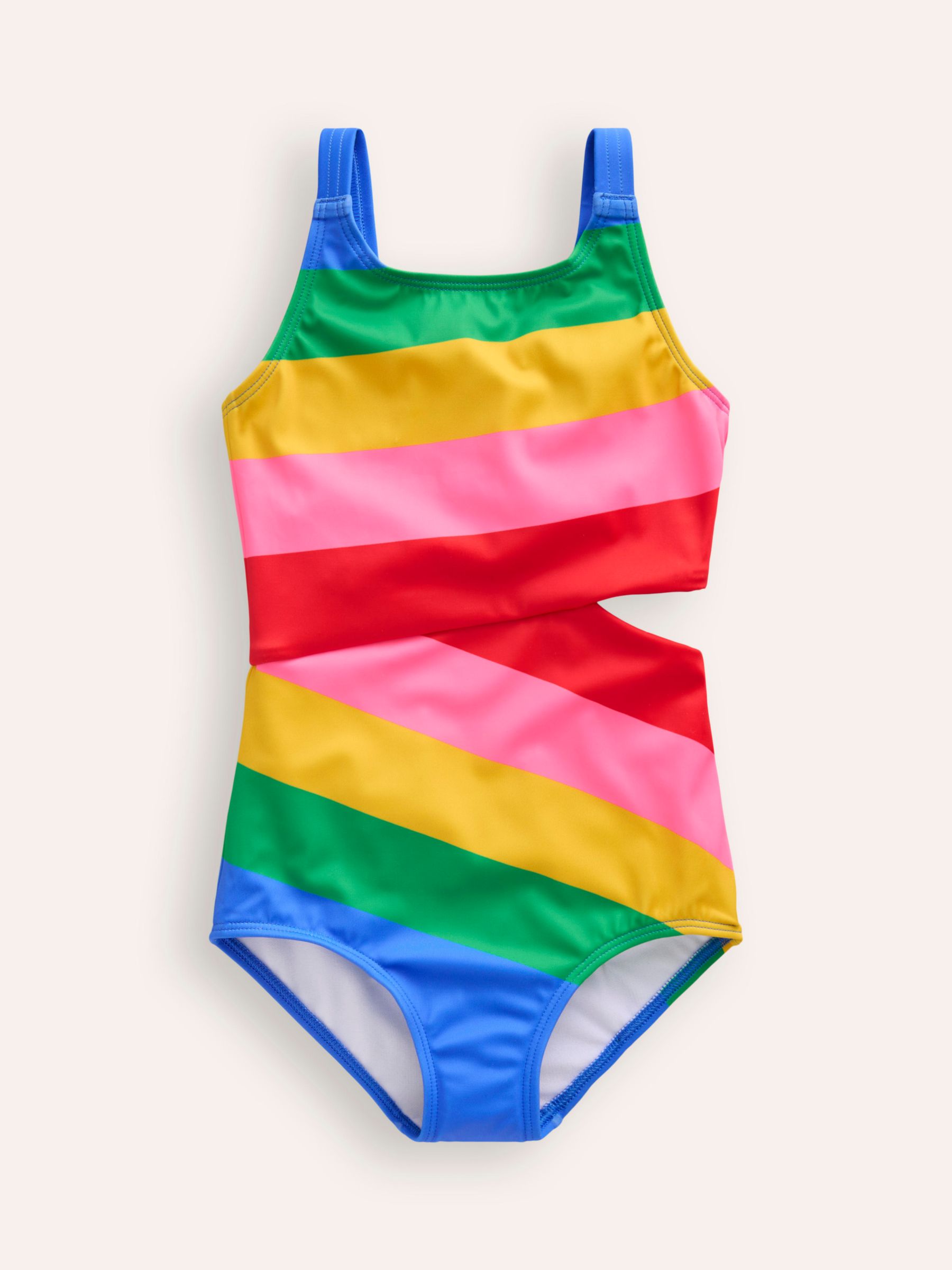 Mini Boden Kids' Rainbow Stripe Cut Out Swimsuit, Pink Rainbow, 5-6 years