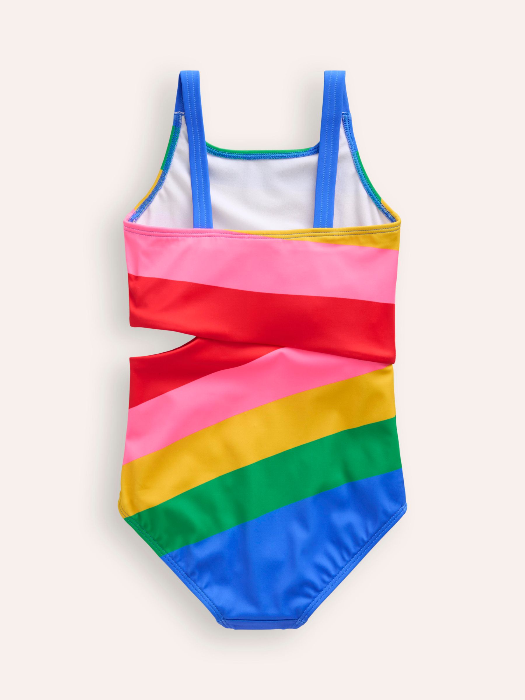 Mini Boden Kids' Rainbow Stripe Cut Out Swimsuit, Pink Rainbow, 5-6 years