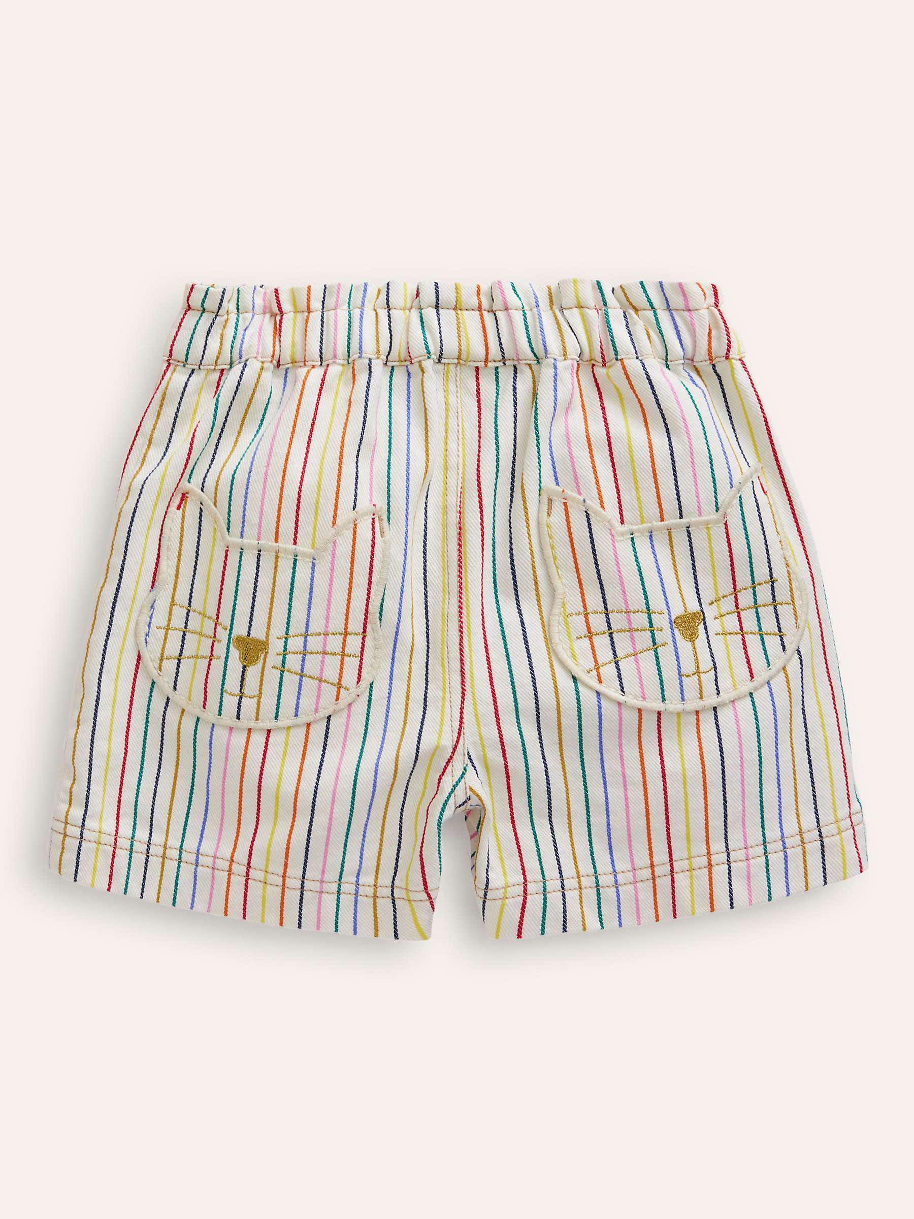 Buy Mini Boden Kids' Pull-On Cat Patch Pocket Stripe Shorts, Ivory/Multi Online at johnlewis.com