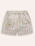 Mini Boden Kids' Pull-On Cat Patch Pocket Stripe Shorts, Ivory/Multi, Ivory/Multi