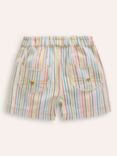 Mini Boden Kids' Pull-On Cat Patch Pocket Stripe Shorts, Ivory/Multi