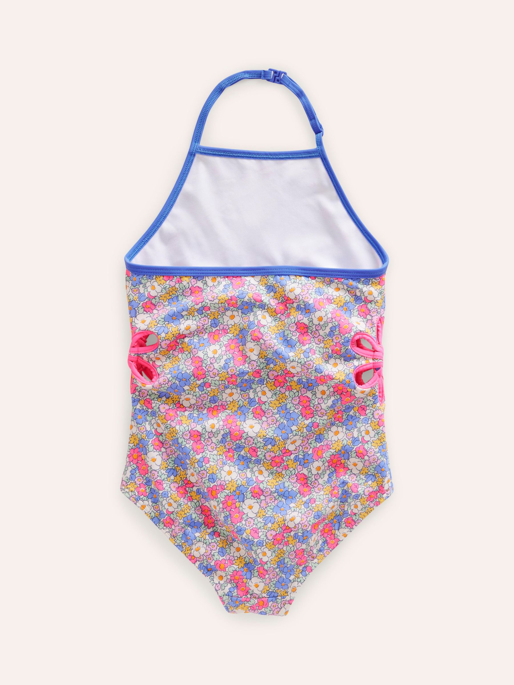 Mini Boden Kids' Cut Out Flower Halter Swimsuit, Pink Nautical Floral, 2-3 years