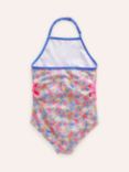Boden Kids' Cut Out Flower Halter Swimsuit, Pink Nautical Floral