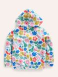 Mini Boden Kids' Floral Holiday Stencil Zip Through Towelling Hoodie, Multi, Multi
