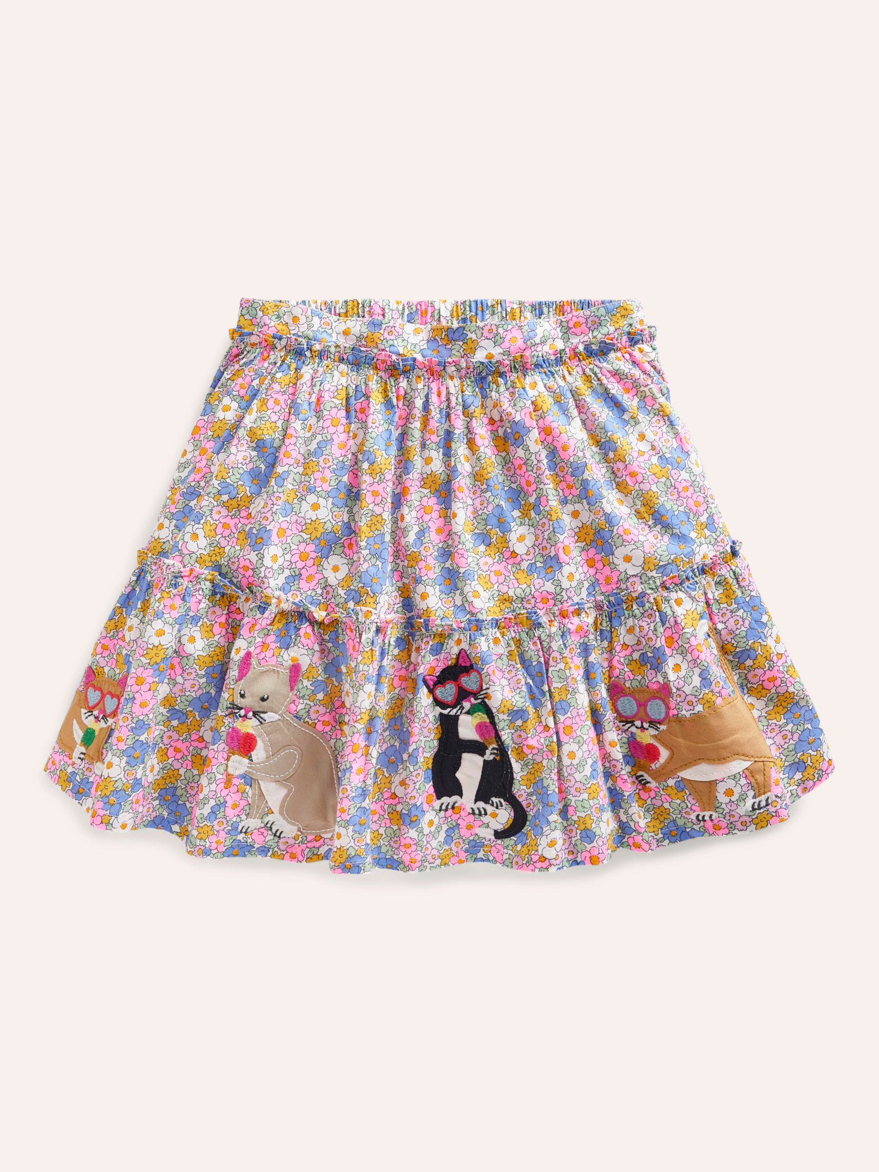 Mini Boden Kids' Cat Applique Floral Skirt, Pink Nautical, 2-3 years