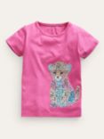Mini Boden Kids' Baby Tiger Applique Short Sleeve T-Shirt, Pink/Multi
