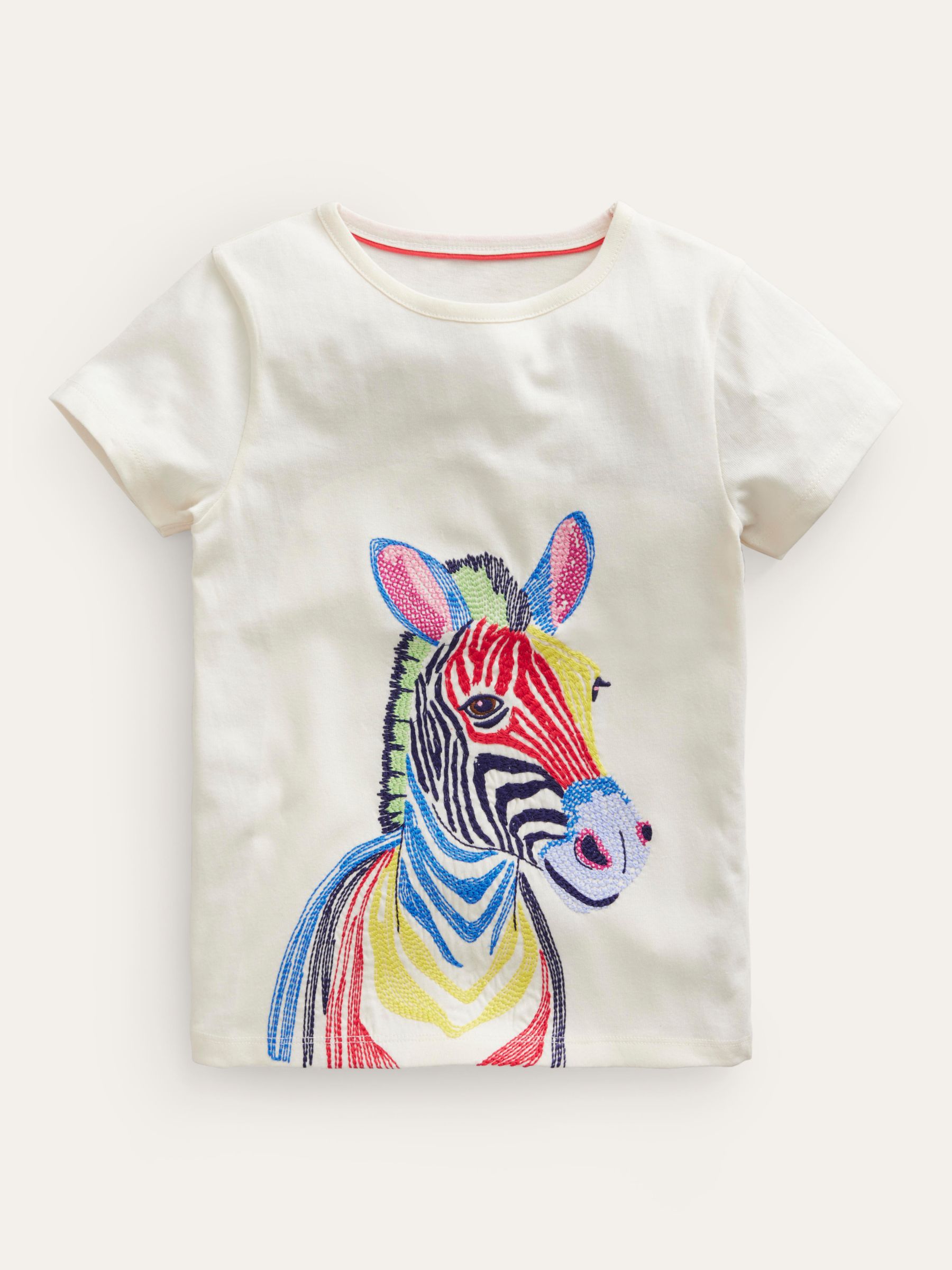 Mini Boden Kids' Zebra Superstitch T-Shirt, Ivory/Multi, 12-18 months