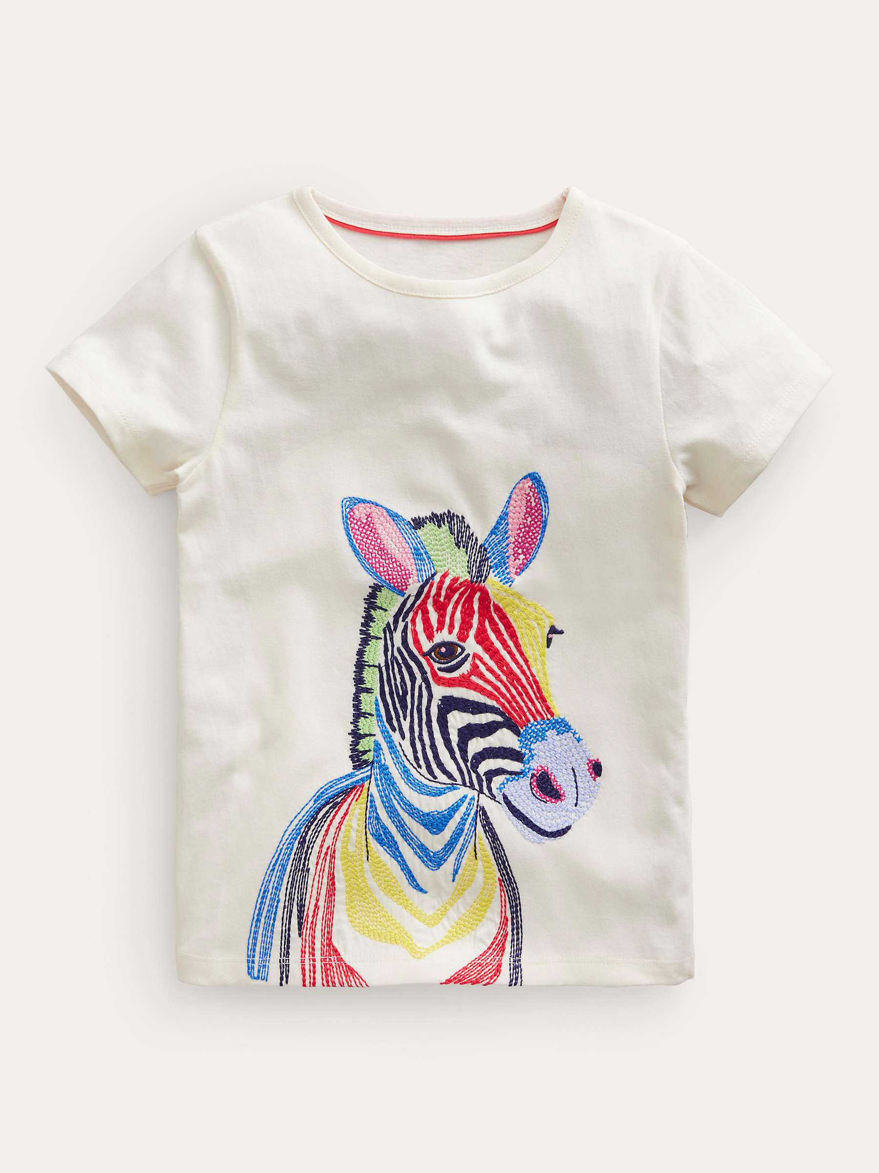 Buy Mini Boden Kids' Zebra Superstitch T-Shirt, Ivory/Multi Online at johnlewis.com