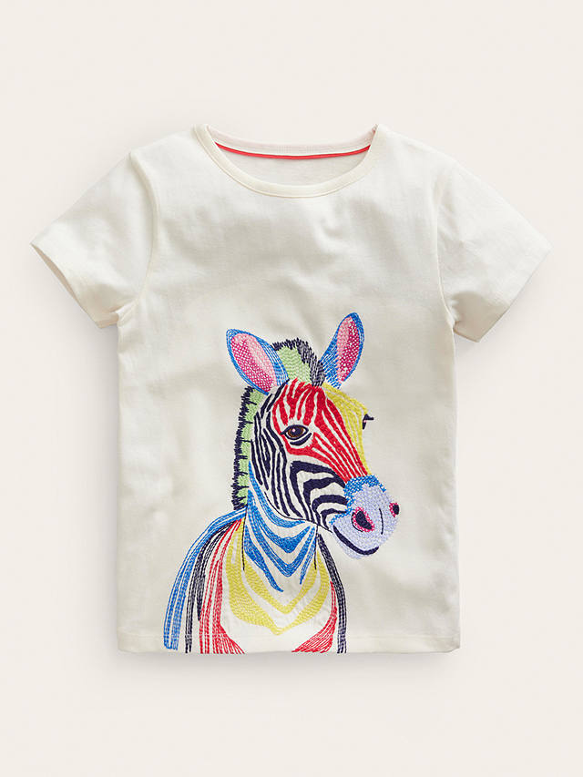 Mini Boden Kids' Zebra Superstitch T-Shirt, Ivory/Multi