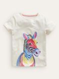 Mini Boden Kids' Zebra Superstitch T-Shirt, Ivory/Multi