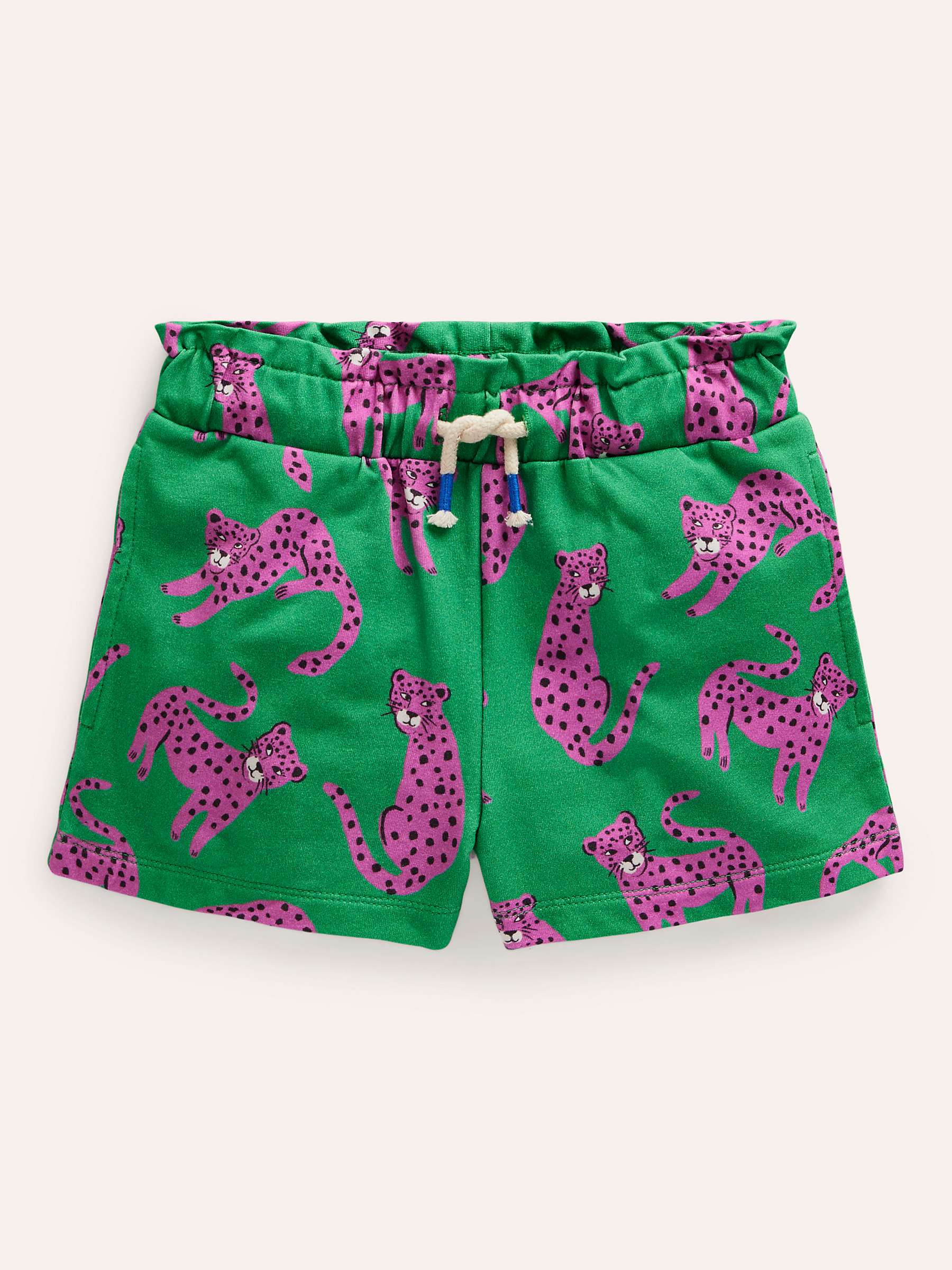 Buy Mini Boden Kids' Ruffle Waist Leopard Sweat Shorts, Green Online at johnlewis.com