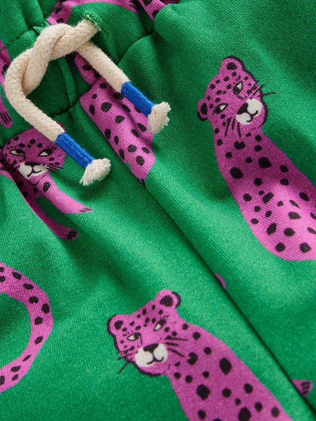 Mini Boden Kids' Ruffle Waist Leopard Sweat Shorts, Green