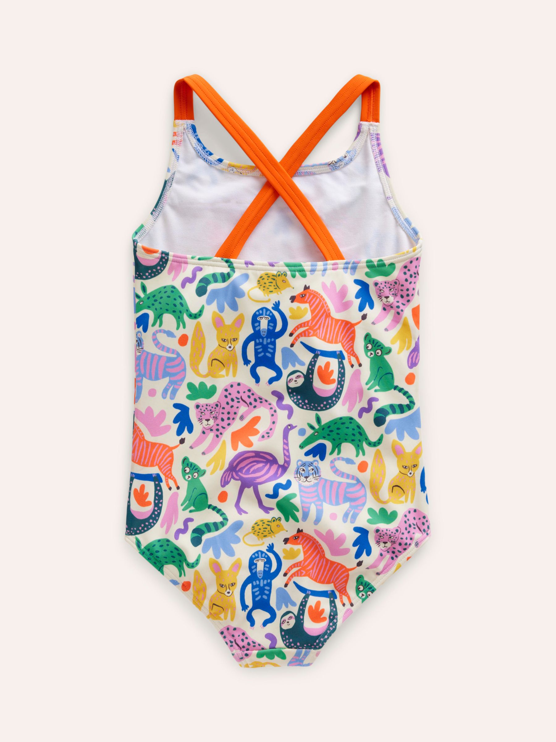 Mini Boden Kids' Jungle Print Cross-Back Swimsuit, Multi, 2-3 years