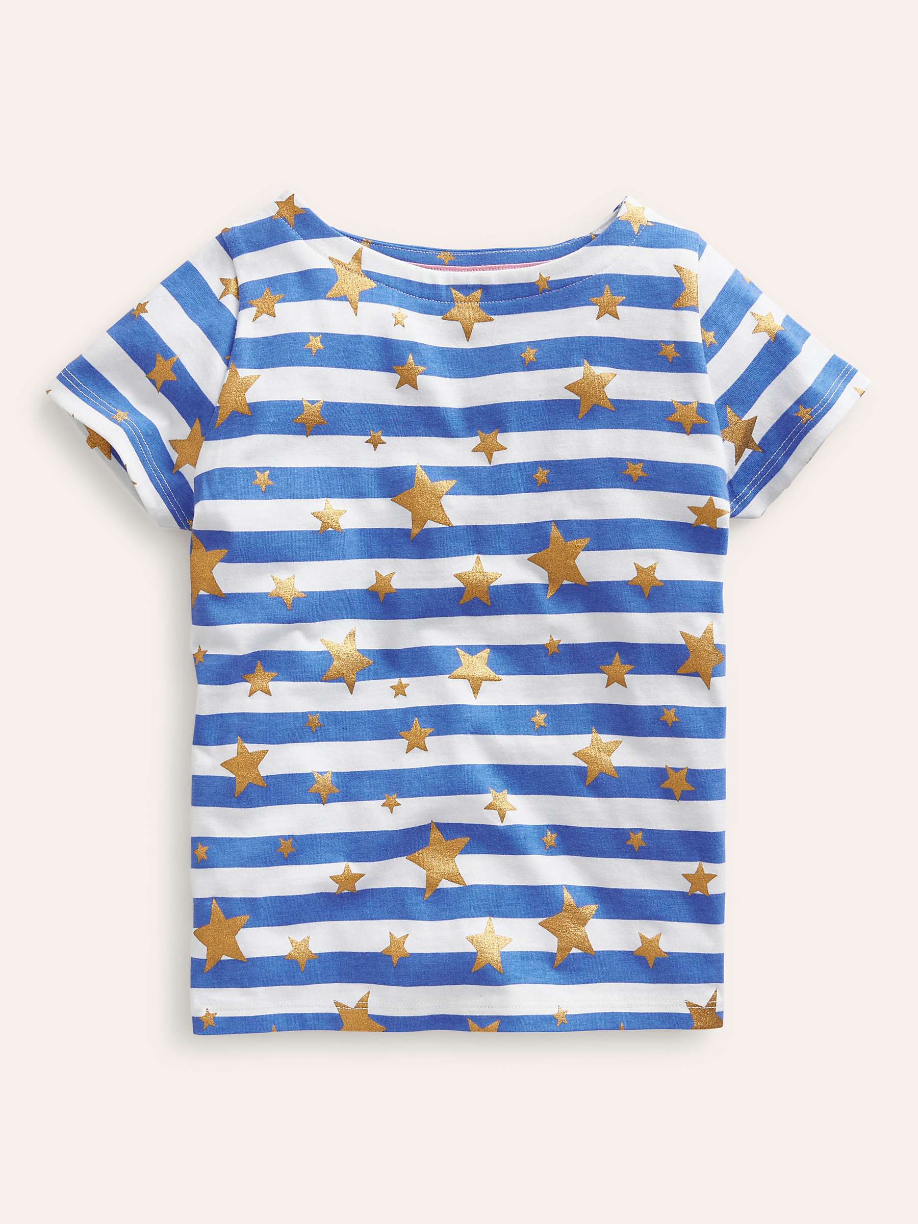 Buy Mini Boden Kids' Stripe and Star Short Sleeve Cotton T-Shirt, Ivory/Plume Online at johnlewis.com