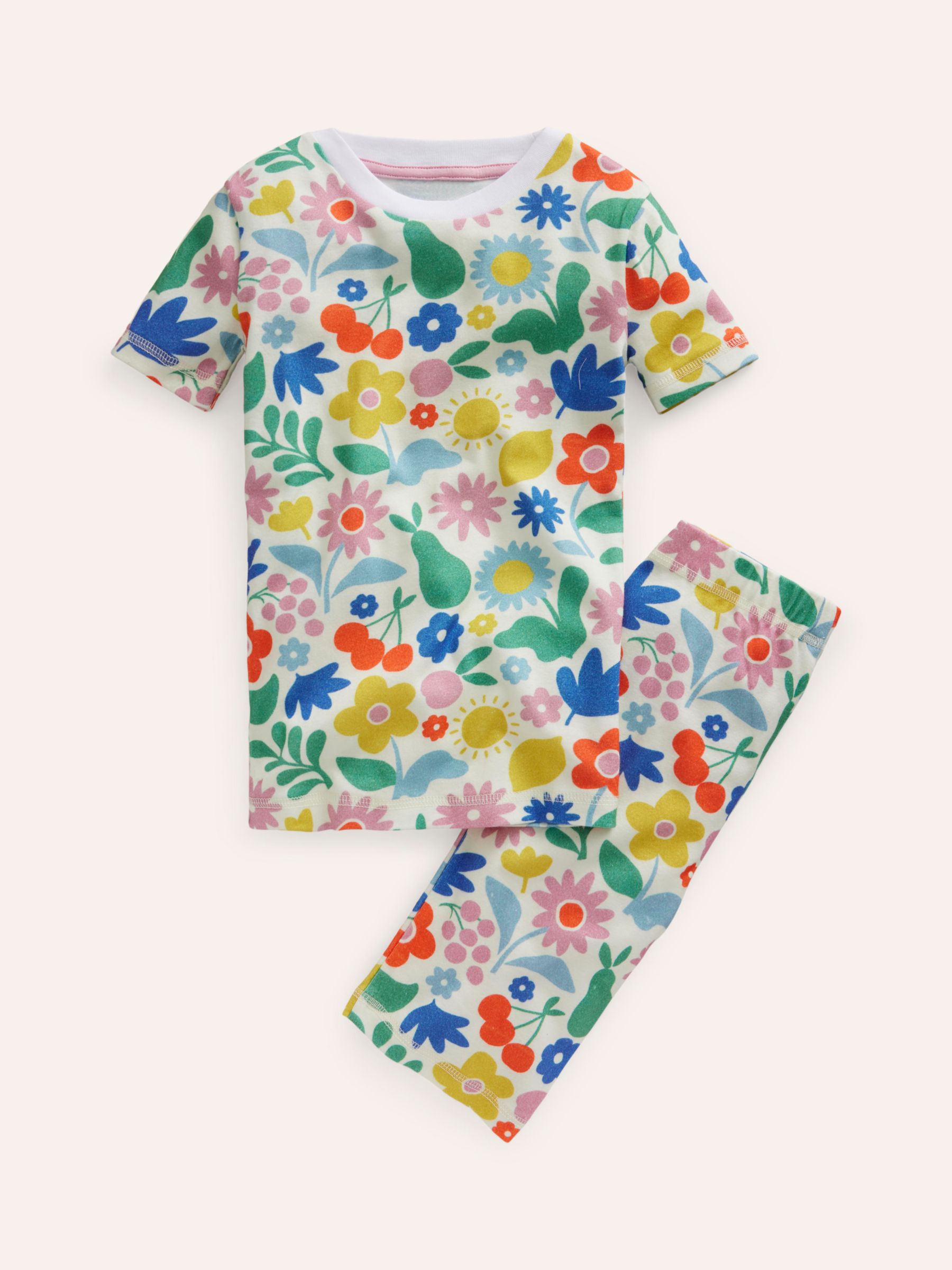 Mini Boden Kids' Snug Floral Print Short John Pyjamas, Holiday Stencil, 12-18 months