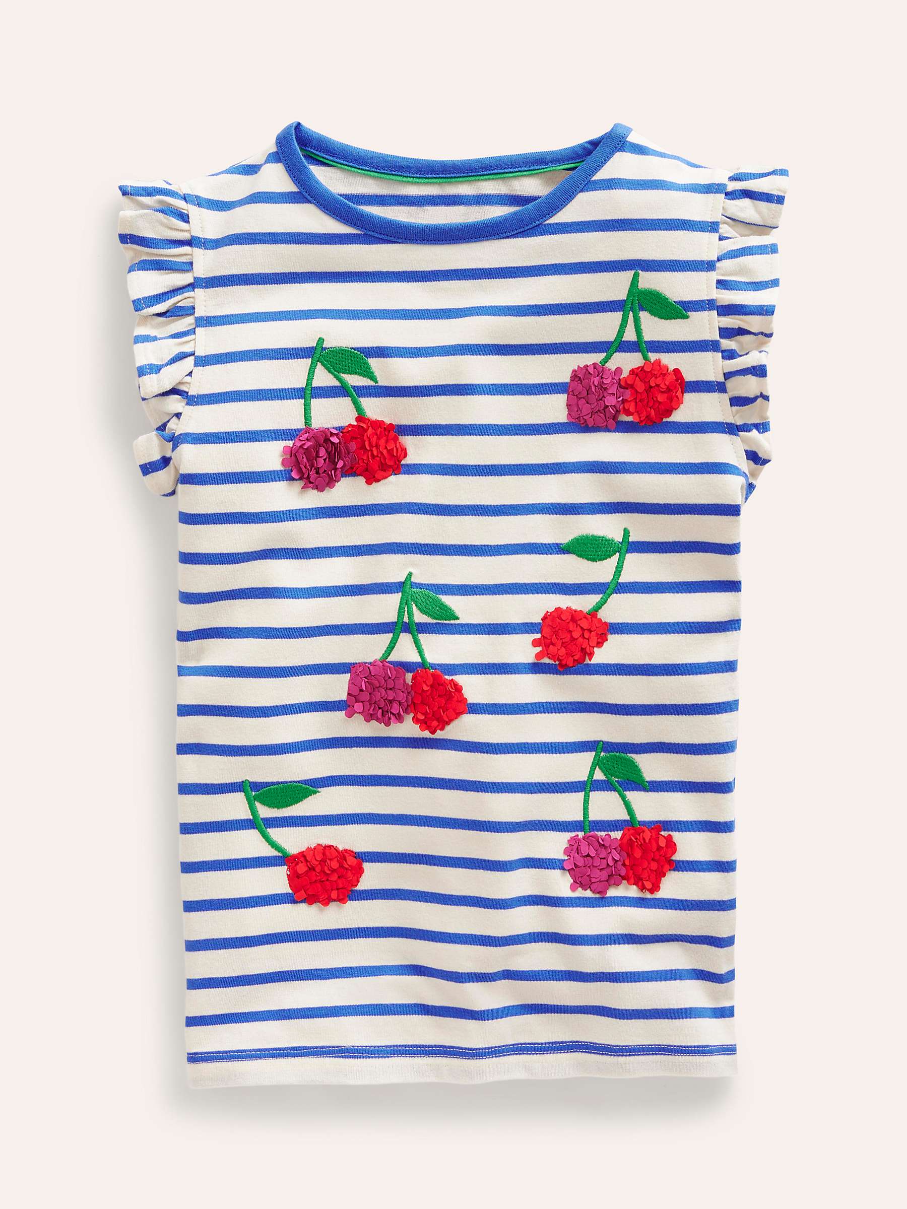 Buy Mini Boden Kids' Flutter Cherry Short Sleeve T-Shirt, Vanilla Pod/Blue Online at johnlewis.com