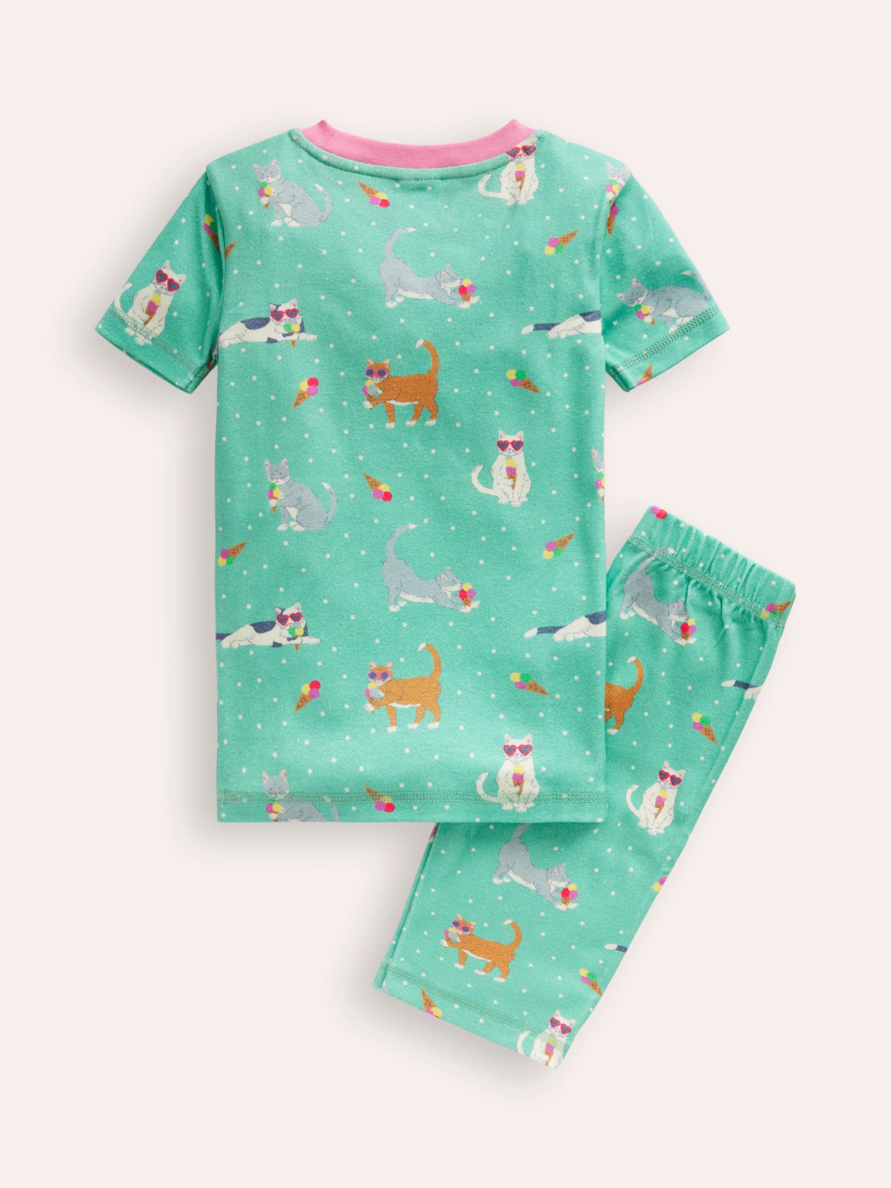 Mini Boden Kids' Holiday Cat Print Snug Short John Pyjamas, Multi, 12-18 months