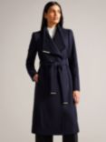 Ted Baker Rose Mid Length Wool Blend Wrap Coat, Navy