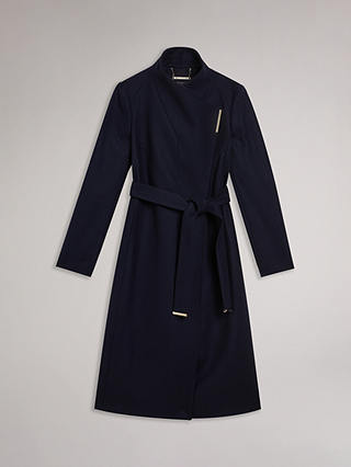 Ted Baker Rose Mid Length Wool Blend Wrap Coat, Navy