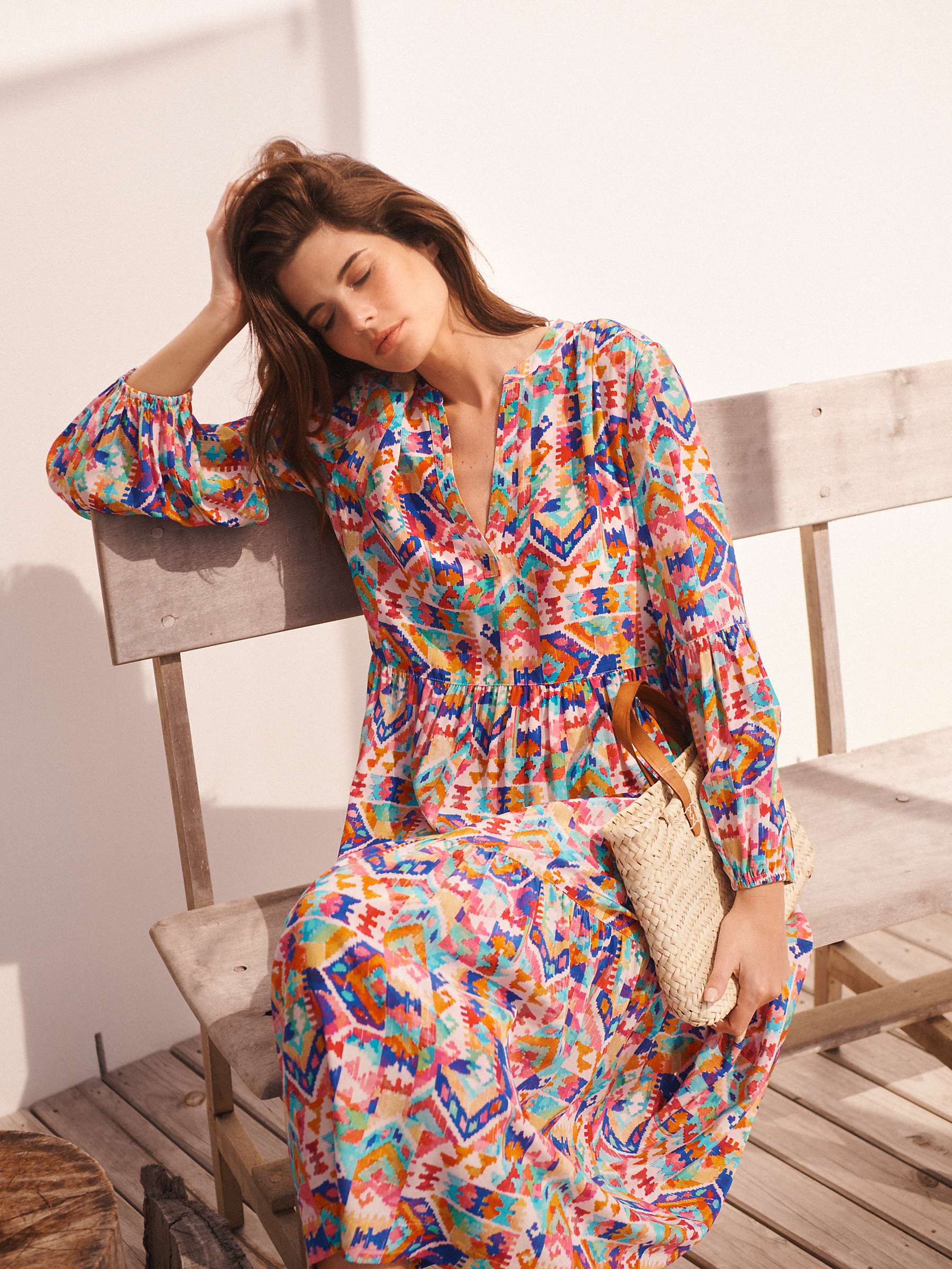 Buy NRBY Genevieve Kilim Silk Midi Dress, Multi Online at johnlewis.com