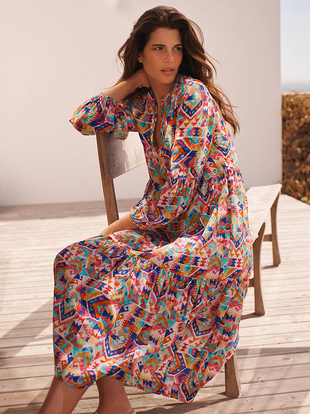 NRBY Genevieve Kilim Silk Midi Dress, Multi