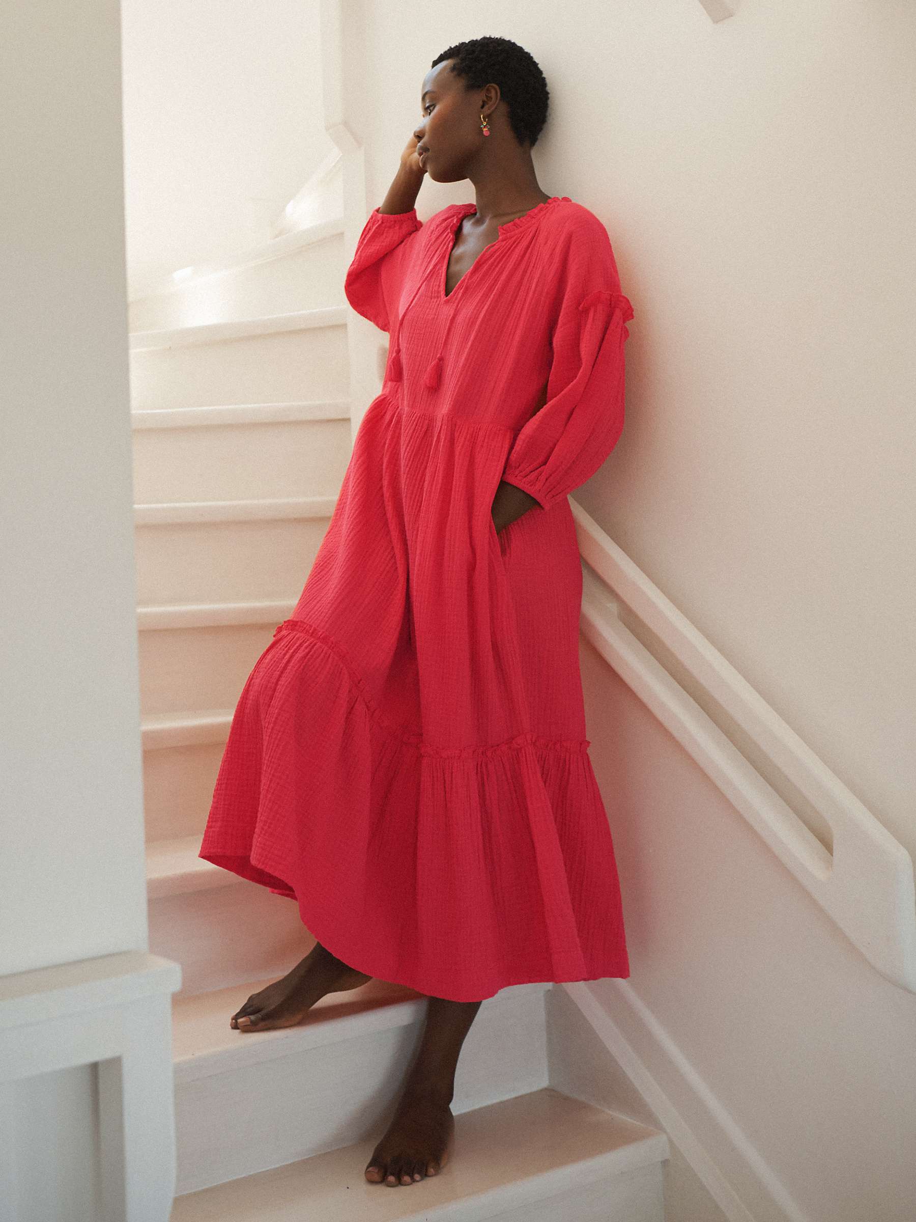 Buy NRBY Annalisa Cotton Double Gauze Dress, Bright Geranium Online at johnlewis.com