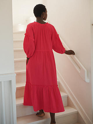 NRBY Annalisa Cotton Double Gauze Dress, Bright Geranium
