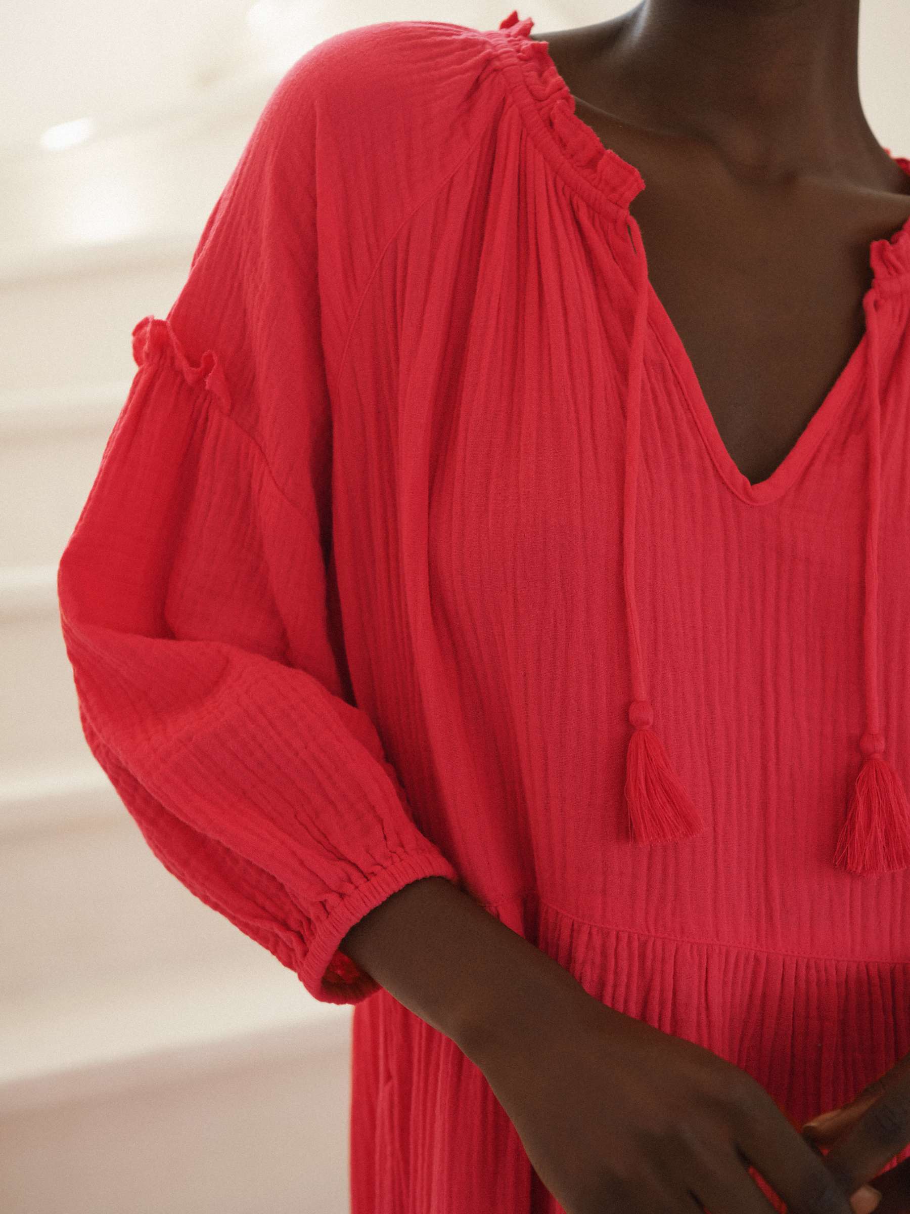 Buy NRBY Annalisa Cotton Double Gauze Dress, Bright Geranium Online at johnlewis.com