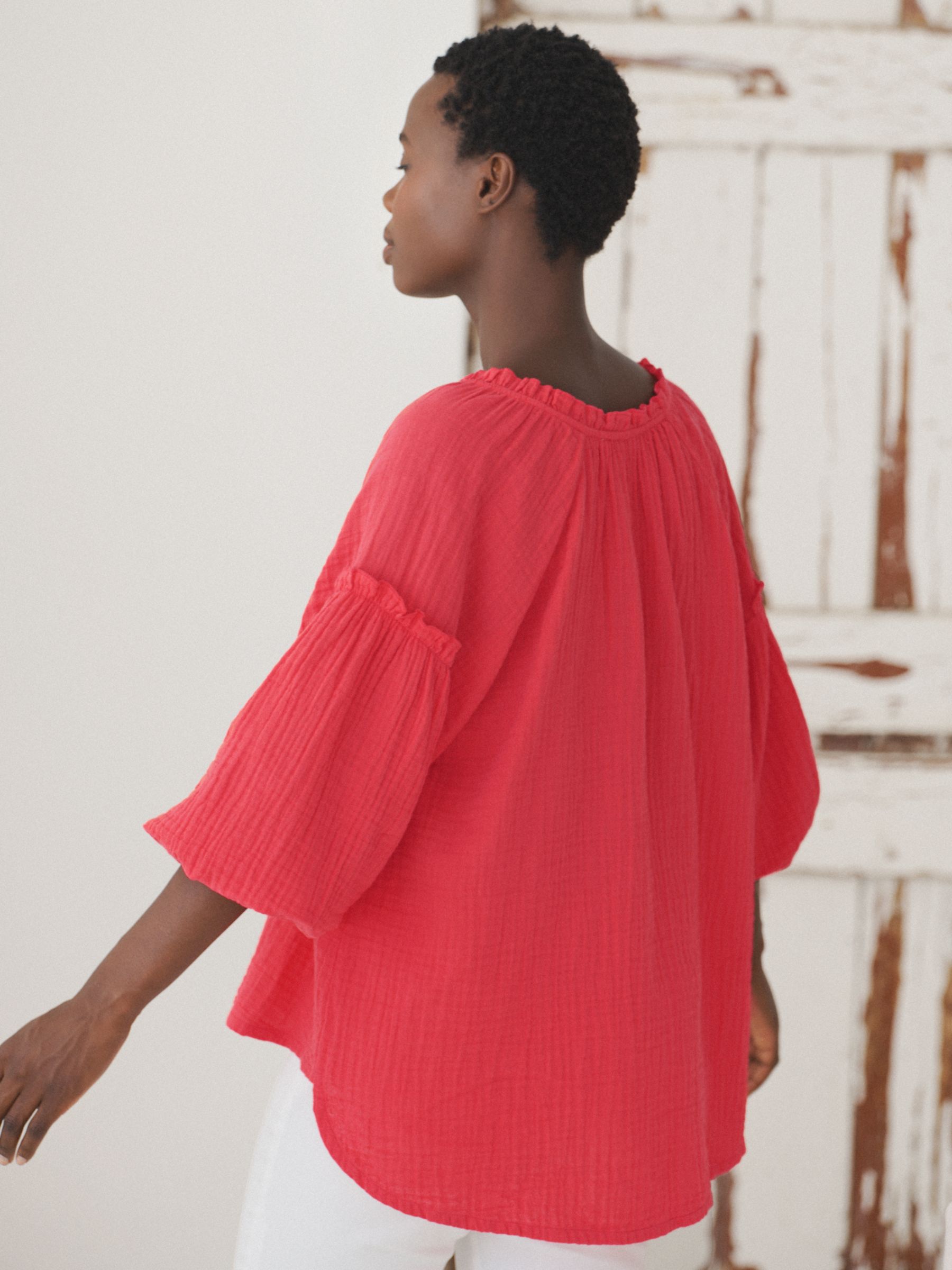 Buy NRBY Annabelle Double Gauze Cotton Frill Top, Hot Pink Online at johnlewis.com