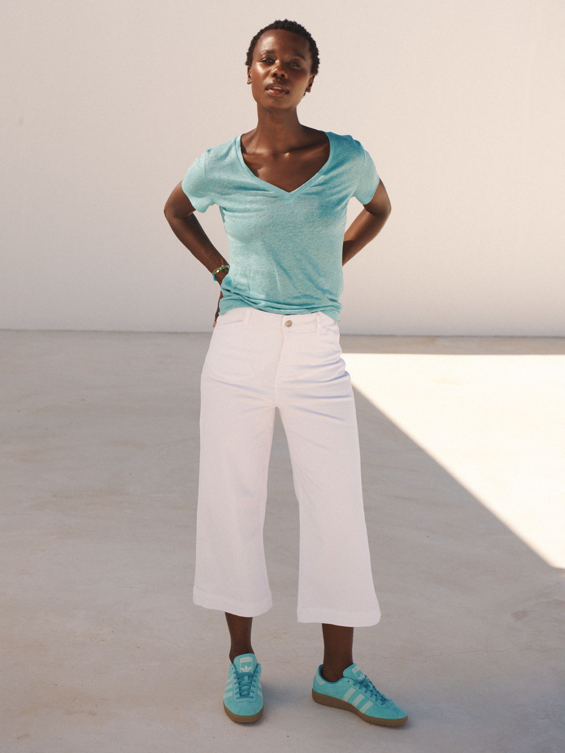 NRBY Asha Cotton Wide Leg Crop Jeans, White, 8