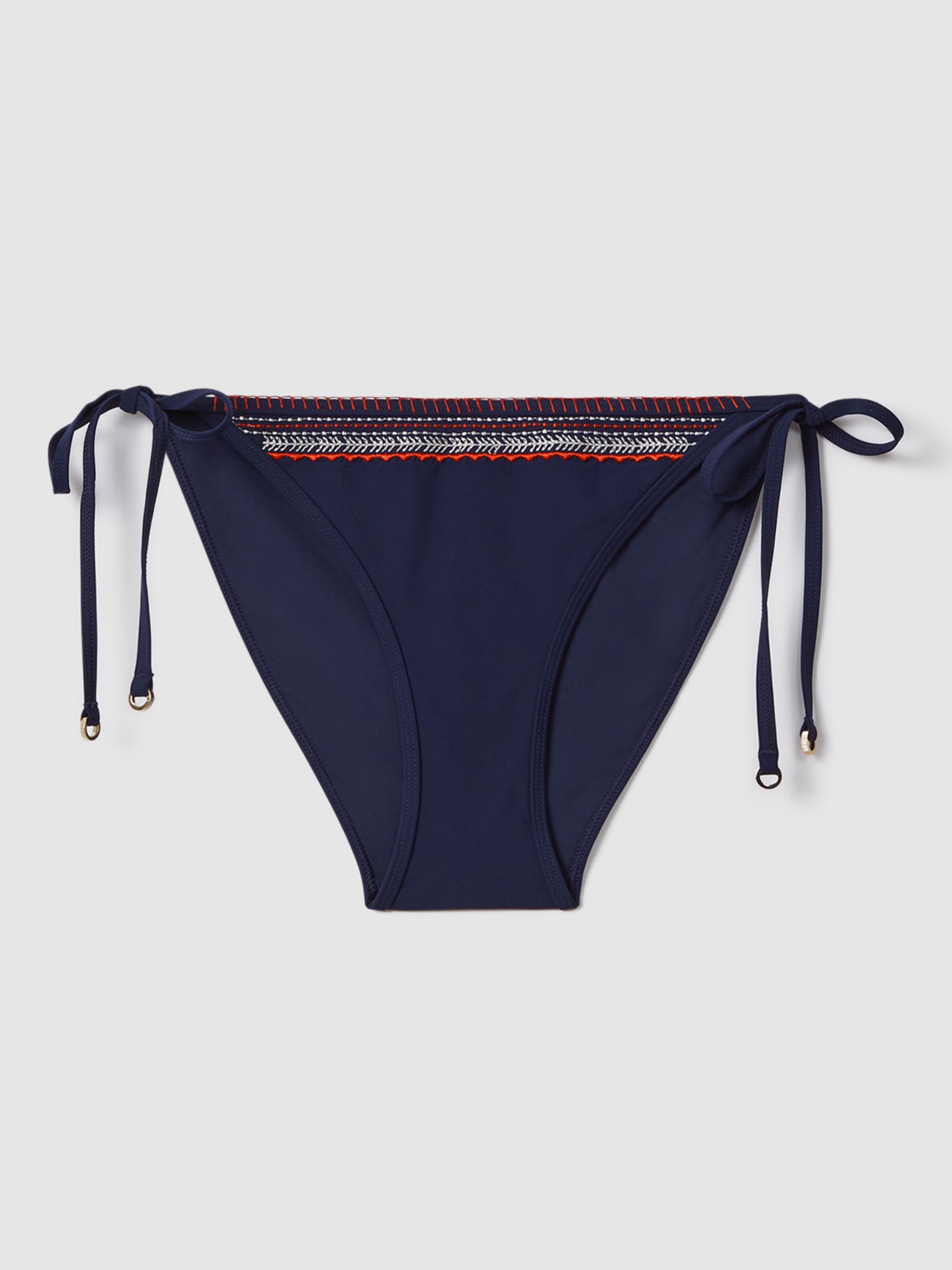 Reiss Marissa Stitch Detail Tie Side Bikini Bottoms, Navy/Multi, 6